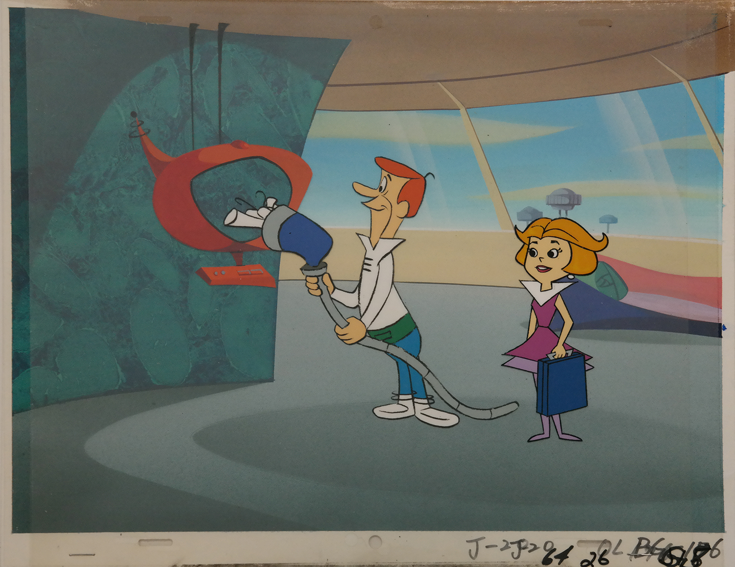 This Production Cel,Production Background features George Jetson,Jane Jetso...