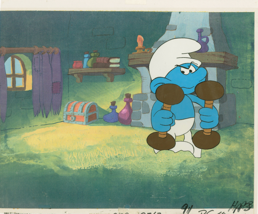 The Smurfs - Original animation cel of Smurfette, Grouchy and another –  Gallery Animation