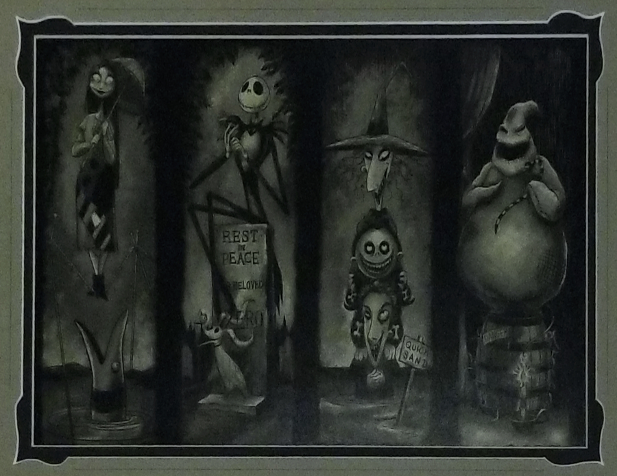 Vintage and Retro Disney Wood Art Haunted Mansion Stretching Portraits Jack Skellington Sally Disneyland Art