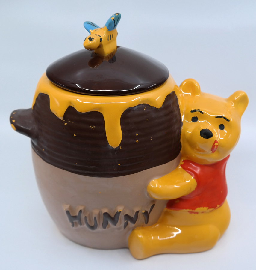 Disney Winnie The Pooh Honey Hunny Pot Sculpted 3D Ceramic Snack Cookie Jar, Yellow