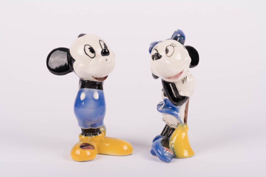 When overseas financial 1940s Minnie and Mickey Mouse Figurines by Shaw Pottery - ID: shaw00085aMM  | Van Eaton Galleries