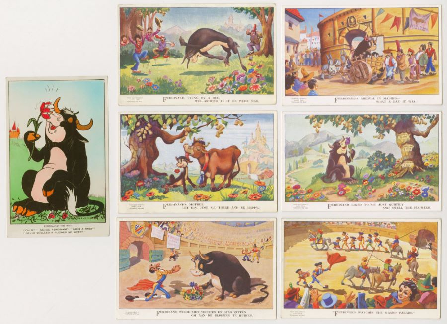 Collection of (7) 1940s Ferdinand the Bull Postcards by Valentine ...
