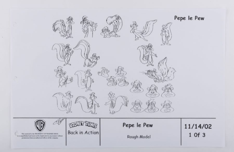 Set Of 3 Looney Tunes Back In Action Pepep Le Pew Production Xerox Set Of 3 Looney Tunes Back In Action Pepep Le Pew Production Xerox