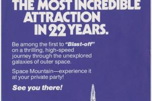 1975 Space Mountain Attraction Disneyland Cast Member Flyer - ID: jan23232 Disneyana