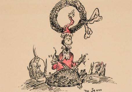 Signed The Grinch Carving the Roast Beast Original Illustration by Dr. Seuss - ID: febseuss22021 Dr. Seuss