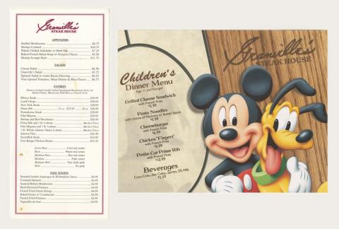 Granville's Steakhouse Menu and Children's Menu - ID: augdismenu20039 Disneyana