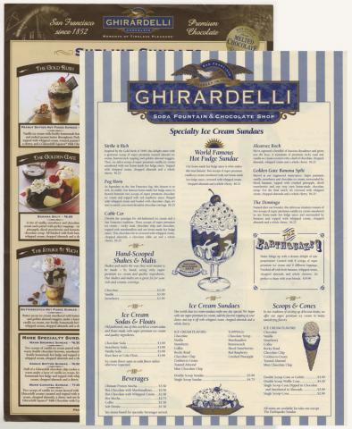 Ghirardelli Soda Fountain & Chocolate Shop Menu Set - ID: augdismenu20425 Disneyana