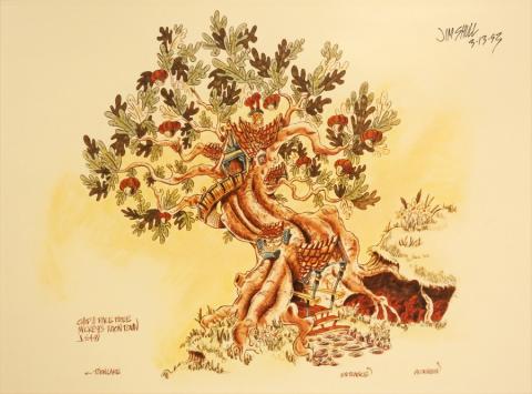 Chip and Dale Tree Signed Toontown Concept Art Print - ID: decdisneyland19133 Disneyana