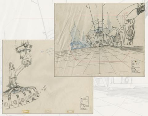 Space Ace Pair of Background Layout Drawings - ID: marspaceace21086 Don Bluth