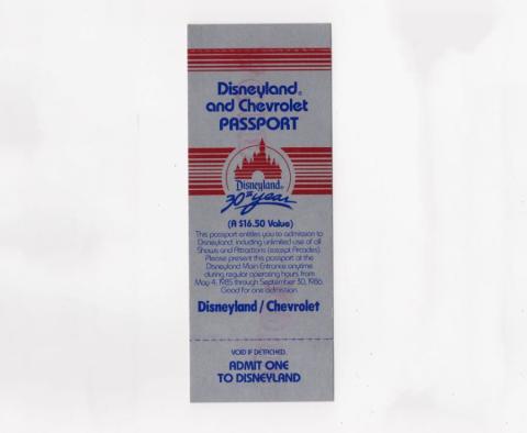 Disneyland and Chevrolet 30th Annivesary Void Stamped Admission Ticket - ID: apr22110 Disneyana