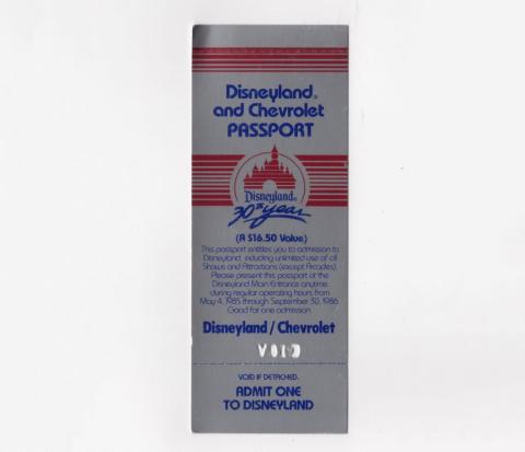 Disneyland and Chevrolet 30th Annivesary Void Punched Admission Ticket - ID: apr22111 Disneyana