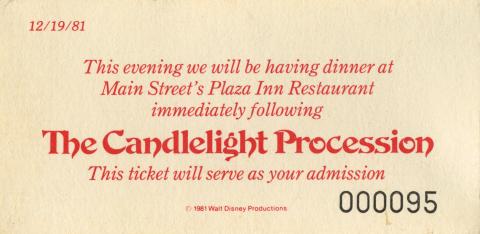 1981 Disneyland Candlelight Procession Admission Ticket - ID: apr22124 Disneyana