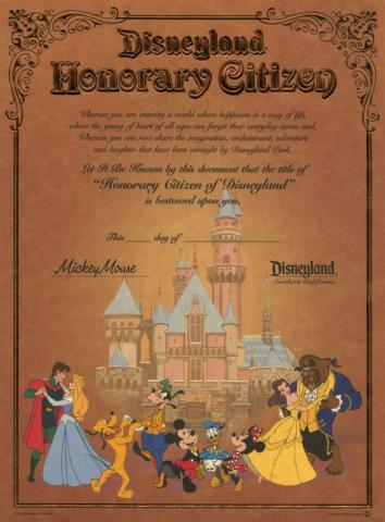 1990s Disneyland Honorary Citizen Certificate - ID: aprdisneyana22094 Disneyana