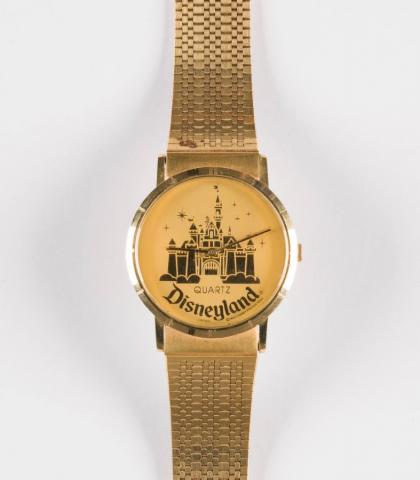 Disneyland Sleeping Beauty Castle Gold Monochrome Metal Band Watch - ID: augdisneyana21144 Disneyana