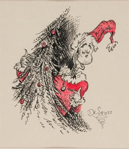 The Grinch Decorates the Tree Original Illustration by Dr. Seuss - ID: febseuss22022 Dr. Seuss