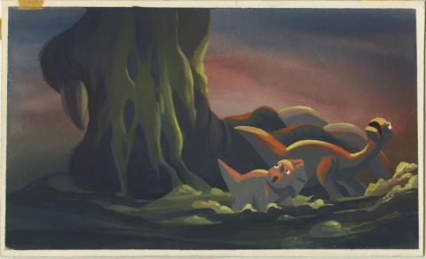 The Land Before Time Littlefoot & Cera Evade the Sharptooth Background Color Key Concept - ID: mar15land002 Don Bluth
