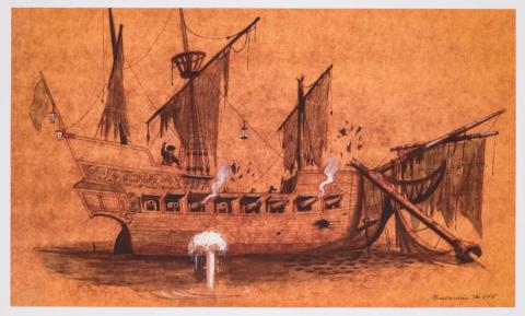 Pirates of the Caribbean Cannon Fire Concept Art Disneyland Print - ID: marpirates22150 Disneyana