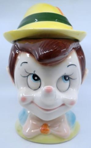 Vintage Pinocchio Head Ceramic Cookie Jar - ID: sepdisneyana21046 Disneyana