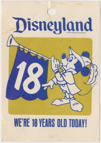 1973 Disneyland 18th Anniversary Cast Member Tag - ID: jan23209 Disneyana