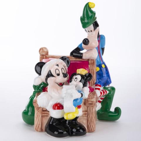 Santa Mickey, Elf Goofy and Morty Fieldmouse Music Box Figurine (1989) - ID: 289-131 Disneyana