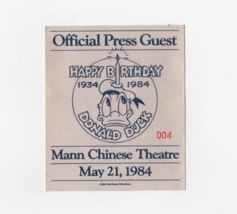 Donald's 50th Birthday Mann Chinese Theater Event Press Badge - ID: apr22118 Walt Disney