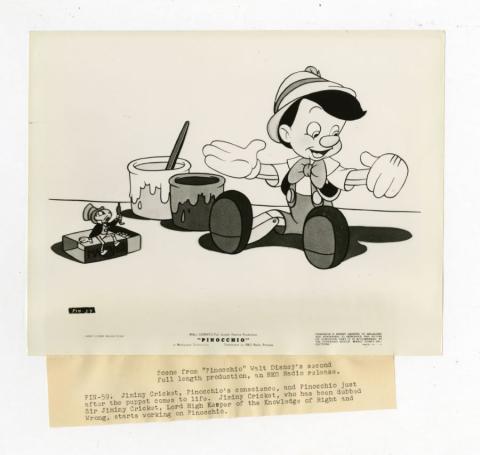 1940 Pinocchio and Jiminy Cricket Illustration Theatrical Release Promotional Photograph - ID: aug22107 Walt Disney