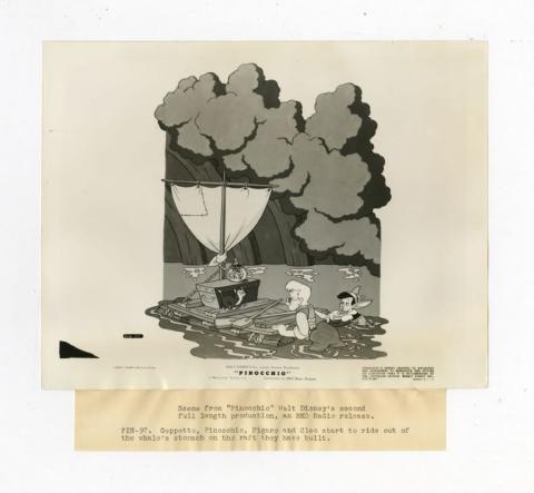 1940 Pinocchio, Monstro, and Geppetto Illustration Theatrical Release Promotional Photograph - ID: aug22120 Walt Disney
