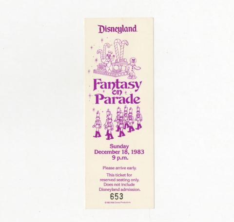 Fantasy on Parade Disneyland Christmas Event Ticket (1983) - ID: aug22128 Disneyana