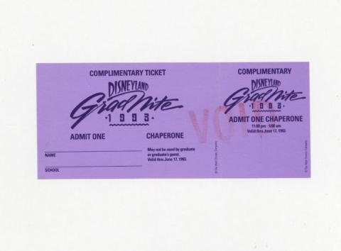 Disneyland Grad Nite Complimentary Ticket (1993) - ID: aug22130 Disneyana