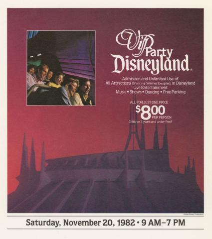 Disneyland VIP Party November 20th Window Advertisement (1982) - ID: aug22186 Disneyana