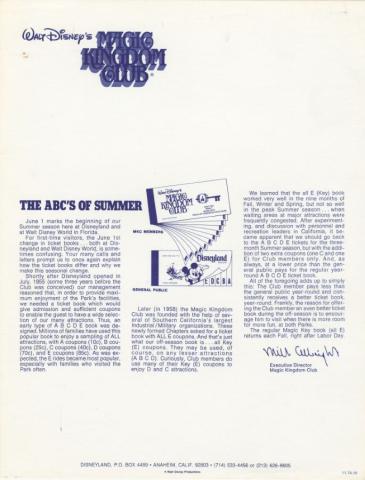 Magic Kindgom Club Ticket Book Change Office Memo (1974) - ID: aug22187 Disneyana