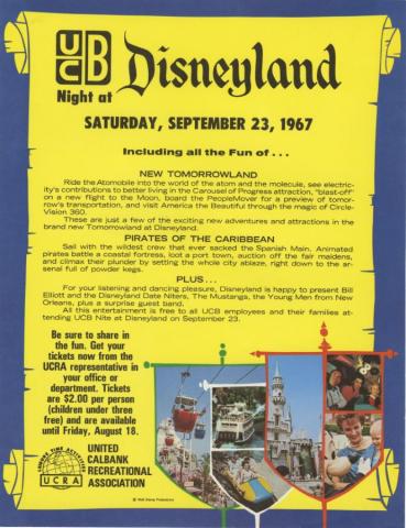 UCB Night at Disneyland Ticket Sales Advertisement (1967) - ID: aug22189 Disneyana
