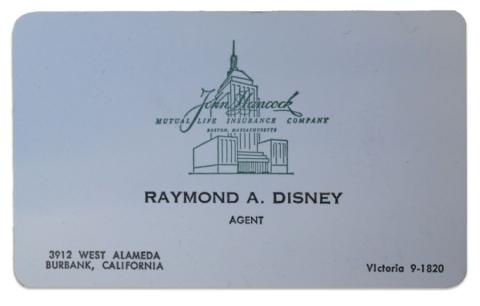 Raymond A. Disney Life Insurance Agent Card - ID: dec22104 Disneyana