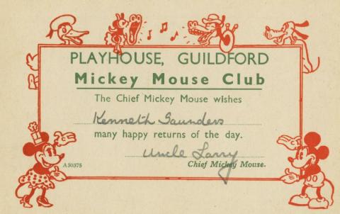 Mickey Mouse Club Playhouse Guildford Fan Card - ID: feb23444 Disneyana