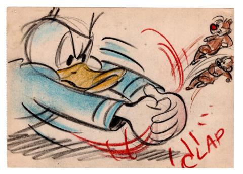 1950s Donald Duck, Chip, and Dale Storyboard Drawing - ID: feb24055 Walt Disney