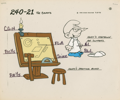 Smurfs Handy Smurf Drafting Board Model Cel (1981) - ID: feb24092 Hanna Barbera