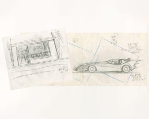 Batman: The Animated Series "Christmas with the Joker" Pair of Layout Drawings (1992) - ID: jan24259 Warner Bros.