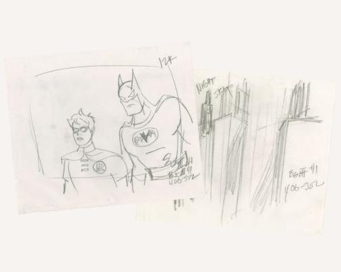 Batman: The Animated Series "Christmas with the Joker" Pair of Layout Drawings (1992) - ID: jan24260 Warner Bros.