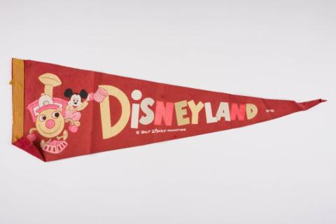 Mickey Mouse Riding the Train Disneyland Souvenir Red Felt Pennant (c.1960s) - ID: jul22444 Disneyana