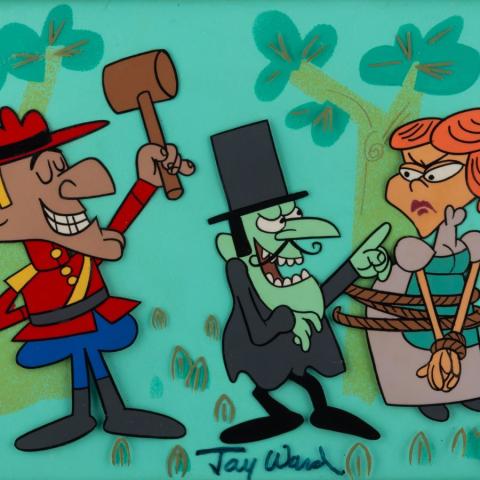 Dudley Do-Right, Nell Fenwick, Snidely Whiplash Scene Cel by Jay Ward (1970s) - ID: jul24167 Jay Ward