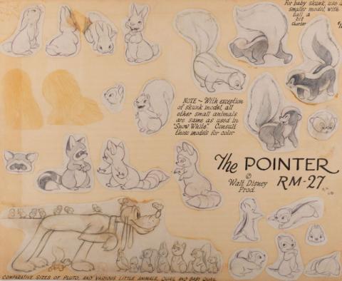 The Pointer Pluto and Forest Animals Original Hand-Drawn Model Sheet (1939) - ID: jul24173 Walt Disney