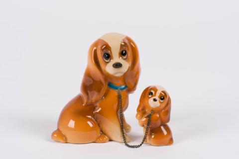 Lady and the Tramp with Puppy Ceramic Figures by Seven China (c.1950s) - ID: julydisneyana21148 Disneyana