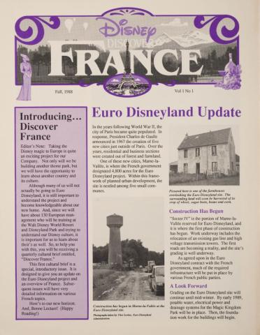 Disney Discover France Cast Member Newsletter (Spring 1988) - ID: jun22475 Disneyana