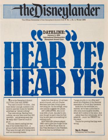 Disneylander Newsletter Vol. 1, No. 2 (1984) - ID: jun22729 Disneyana