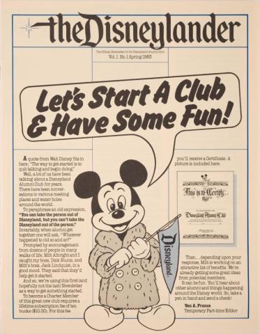 Disneylander Newsletter Vol. 1, No. 1 (1983) - ID: jun22730 Disneyana