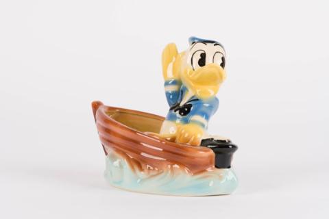 1940s Donald Duck Sailboat Ceramic Planter by Modern Ceramic Products - ID: leeds0028don Disneyana