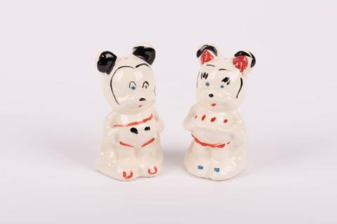 1950s Mickey and Minnie Mouse Salt and Pepper Shakers by Leeds China - ID: leeds0032sp Disneyana