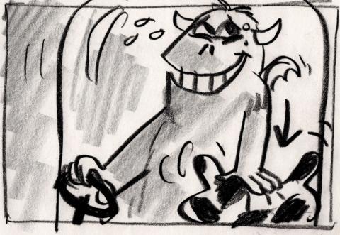 Monsters, Inc. Sulley & Boo Early Development Storyboard Drawing (2001) - ID: mar24164 Pixar