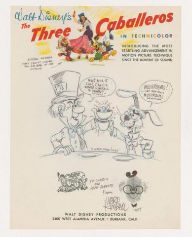 Ward Kimball Signature and Drawings on Three Caballeros Stationery (1987) - ID: may23056 Disneyana