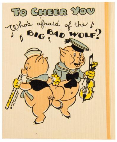 1930s Disney Three Little Pigs Get Well Soon Greeting Card - ID: may23074 Disneyana